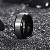 (8mm)  Unisex or Men's Tungsten Carbide Wedding ring band. Gray and Black Plated Stepped Edge Ring. Comfort Fit with Brushed Top.
