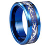 (8mm)  Unisex or Men's Blue Tungsten Carbide Wedding Ring. Silver Flame Pattern Inlaid Blue Carbon Fiber Band