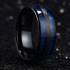 (8mm)  Unisex or Men's Tungsten Carbide Wedding ring bands. Black and Blue Tone with Maple Wood Inlay. High Polish Domed Top Tungsten Carbide Ring