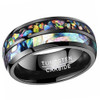 (8mm)  Unisex or Men's Tungsten Carbide Wedding ring bands. Black Tone Multi Color Abalone Shell and Rainbow Opal Inlay Ring (Organic colors)