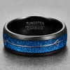 (8mm)  Unisex or Men's Tungsten Carbide Wedding ring bands. Black Tone Ring with Cupid's Arrow over Blue Inspired Meteorite Inlay. Tungsten Carbide Domed Top Ring.