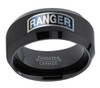 (10mm) Wide - Unisex or Men's U.S. Army Ranger - Black Tungsten Carbide Wedding ring band. Military Wedding ring bands. Silver with Black Edges and Laser Etched United States Army Ranger Emblem