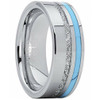 mens tungsten and blue turquoise meteorite style ring