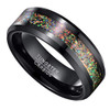 (7mm) Unisex or Men's Tungsten Carbide Wedding Ring Bands. Black Band and Multiple Color Rainbow Opal Inlay with Organic Tones.