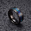 (8mm) Unisex or Men's Tungsten Carbide Wedding Ring Bands. Diamond Faceted Black Band and Multiple Color Rainbow Opal Inlay with Organic Tones.