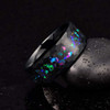 (8mm) Unisex or Men's Tungsten Carbide Wedding Ring Bands. Diamond Faceted Black Band and Multiple Color Rainbow Opal Inlay with Organic Tones.