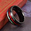 (8mm)  Unisex or Men's Tungsten Carbide Wedding ring bands. Black Tone Multi Color Inspired Red Opal and Rainbow Abalone Shell Inlay Ring (Organic colors)