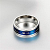 (7mm)  Unisex, Women's or Men's Stainless Steel Wedding ring band. Silver Tone with Blue Rotating Spinner Heart Line EKG Heart Beat Center Style Design Ring