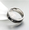 (7mm)  Unisex, Women's or Men's Stainless Steel Wedding ring band. Silver Tone with Black Rotating Spinner Heart Line EKG Heart Beat Center Style Design Ring