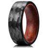 (8mm) Unisex or Men's Black Hammered Finish Tungsten Carbide Wedding Ring Band with Inside Wood Inlay