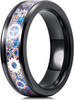 (6mm) Unisex or Women's Tungsten Carbide Wedding Ring Band. Black with Rose Gold Watch Gear Resin Inlay Design Over Blue Carbon Fiber.