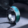 (8mm) Unisex or Men's Ceramic Wedding Ring Bands. Black Ring with Green Blue Opal Inlay.