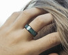 (8mm) Unisex or Men's Ceramic Wedding Ring Bands. Black Ring with Green Blue Opal Inlay.