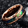 (8mm)  Unisex or Men's Tungsten Carbide Wedding ring bands. Rose Gold Multi Color Rainbow Abalone Shell Inlay Ring (Organic colors) with Diamond Faceted Edges