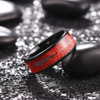 (8mm) Unisex or Men's Tungsten Carbide Wedding ring bands. Black Tone Ring with Cupid's Arrow over Red Inspired Meteorite Inlay. Tungsten Carbide Domed Top Ring.