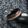 (8mm) Unisex or Men's Tungsten Carbide Wedding ring bands. Black Tone Band with Cupid's Arrow with Wood and Inspired Meteorite Inlay. Tungsten Carbide Domed Top Ring.