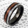 (8mm) Unisex or Men's Tungsten Carbide Wedding ring bands. Black Tone Band with Wood and Inspired Meteorite Inlay. Tungsten Carbide Domed Top Ring.