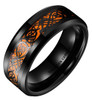 (8mm) Unisex or Men's Celtic Knot Black with Orange Resin Inlay Tungsten Carbide Wedding Ring Band.