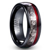 (8mm)  Unisex or Men's Tungsten Carbide - Silver Wave Spirals Ring with Red Wire - Wedding Ring Band for Men