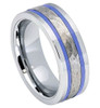 (8mm) Unisex or Men's Tungsten Carbide Wedding Ring Bands. Duo Tone Silver Band with Blue Stripes and Hammered Finish Top.