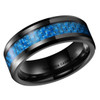 (8mm) Unisex or Men's Tungsten Carbide Wedding Ring Bands. Black Ring with Sky Blue Carbon Fiber Inlay.