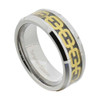 (8mm) Unisex or Men's Chain Link Tungsten Carbide Wedding Ring Band. Silver Band with Gold Chain and Black Resin Inlay.