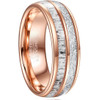 (8mm)  Unisex or Men's Wedding Tungsten Carbide Wedding ring band. Rose Gold Tungsten Carbide Band with Antler Inlay and Inspired Meteorite. Domed Tungsten Carbide Ring. Comfort Fit