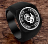 (8mm) Unisex or Men's U.S. Marines / USMC Marine Corps. Black Steel Wedding ring band. Military Wedding ring bands. Light Color Laser Etched United States Marines Logo