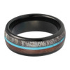 (8mm)  Unisex or Men's Wedding Tungsten Carbide Wedding ring band. Black Band with Blue Calaite Turquoise, White Antler and Wood Inlay. Comfort Fit Tungsten Carbide Domed Top Ring