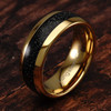 (8mm) Unisex or Men's Black and 14 Karat Gold Dome Top Tungsten Carbide Wedding Ring Band