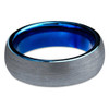 (6mm) Unisex, Women's or Men's Gray and Blue Domed Tungsten Carbide Wedding Ring Band. Comfort Fit Round Top Brushed Ring