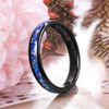 (4mm) Unisex or Women's Ceramic Wedding Ring Band - Black Tone with Vibrant Blue Opal Fragments and colorful dabs of organic Inlay.