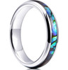 (4mm) Women's Tungsten Carbide Wedding Ring Bands. Domed Top Silver Band and Multiple Color Rainbow Abalone Shell Inlay with Organic Tones.