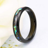 (4mm) Women's Tungsten Carbide Wedding Ring Bands. Domed Top Black Band and Multiple Color Rainbow Abalone Shell Inlay with Organic Tones.