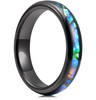 (4mm) Women's Tungsten Carbide Wedding Ring Bands. Domed Top Black Band and Multiple Color Rainbow Abalone Shell Inlay with Organic Tones.