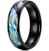 (6mm) Unisex, Women's or Men's Tungsten Carbide Wedding Ring Bands. Domed Top Black Band and Multiple Color Rainbow Abalone Shell Inlay with Organic Tones.