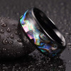 (8mm) Men's Tungsten Carbide Wedding Ring Bands. Domed Top Black Band and Multiple Color Rainbow Abalone Shell Inlay with Organic Tones.