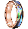 (6mm) Unisex, Women's or Men's Tungsten Carbide Wedding Ring Bands. Domed Top Rose Gold Band and Multiple Color Rainbow Abalone Shell Inlay with Organic Tones.