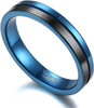 (4mm) Unisex or Women's Blue and Black Split Groove Tungsten Carbide Wedding Ring Band