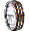 (8mm) Unisex or Men's Tungsten Carbide Wedding ring band - Silver Tone Wood and Rainbow Opal Inlay Ring. 