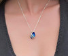 September Birthstone - Sapphire Blue Crystal Rock Pendant and CZ stones - with 18" Silver Plated Chain Necklace. Gift for Lover, Girl Friend, Wife, Valentine's Day Gift, Mother's Day, Anniversary Gift Crystal Necklace.