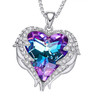 Angel Wings Heart Crystal Heart Purple and Blue Pendant - (Silver Tone)  with 18" Chain Necklace. Gift for Lover, Girl Friend, Wife, Valentine's Day Gift, Mother's Day, Anniversary Gift Necklace.