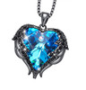 Angel Wings Heart Crystal Heart Light Blue Pendant - (Black Tone)  with 18" Chain Necklace. Gift for Lover, Girl Friend, Wife, Valentine's Day Gift, Mother's Day, Anniversary Gift Necklace.