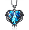 Angel Wings Heart Crystal Heart Light Blue Pendant - (Black Tone)  with 18" Chain Necklace. Gift for Lover, Girl Friend, Wife, Valentine's Day Gift, Mother's Day, Anniversary Gift Necklace.