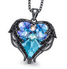 Angel Wings Heart Crystal Heart Blue and Purple Pendant - (Black Tone)  with 18" Chain Necklace. Gift for Lover, Girl Friend, Wife, Valentine's Day Gift, Mother's Day, Anniversary Gift Necklace.