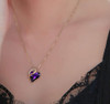 February  Birthstone - Purple / Dark Amethyst Looped Heart Design Crystal - Rose Gold Pendant and CZ stones - with 18" Chain Necklace. Gift for Lover, Girl Friend, Wife, Valentine's Day Gift, Mother's Day, Anniversary Gift Heart Necklace.