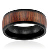 (8mm) Unisex or Men's Black and Dark Wood Inlay Titanium Wedding Ring Bands. Domed Top and Light Weight.