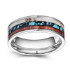 (8mm) Unisex or Men's Titanium Wedding Ring Band. Silver band with Triple Color Turquoise, Wood and Antler Inlay. Light Weight and Comfort Fit. 