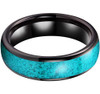 (6mm) Unisex or Women's Blue Turquoise Inlay Tungsten Carbide Wedding Ring Band. Black Domed Style Tungsten Carbide Ring Comfort Fit.