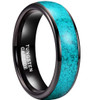 (6mm) Unisex or Women's Blue Turquoise Inlay Tungsten Carbide Wedding Ring Band. Black Domed Style Tungsten Carbide Ring Comfort Fit.